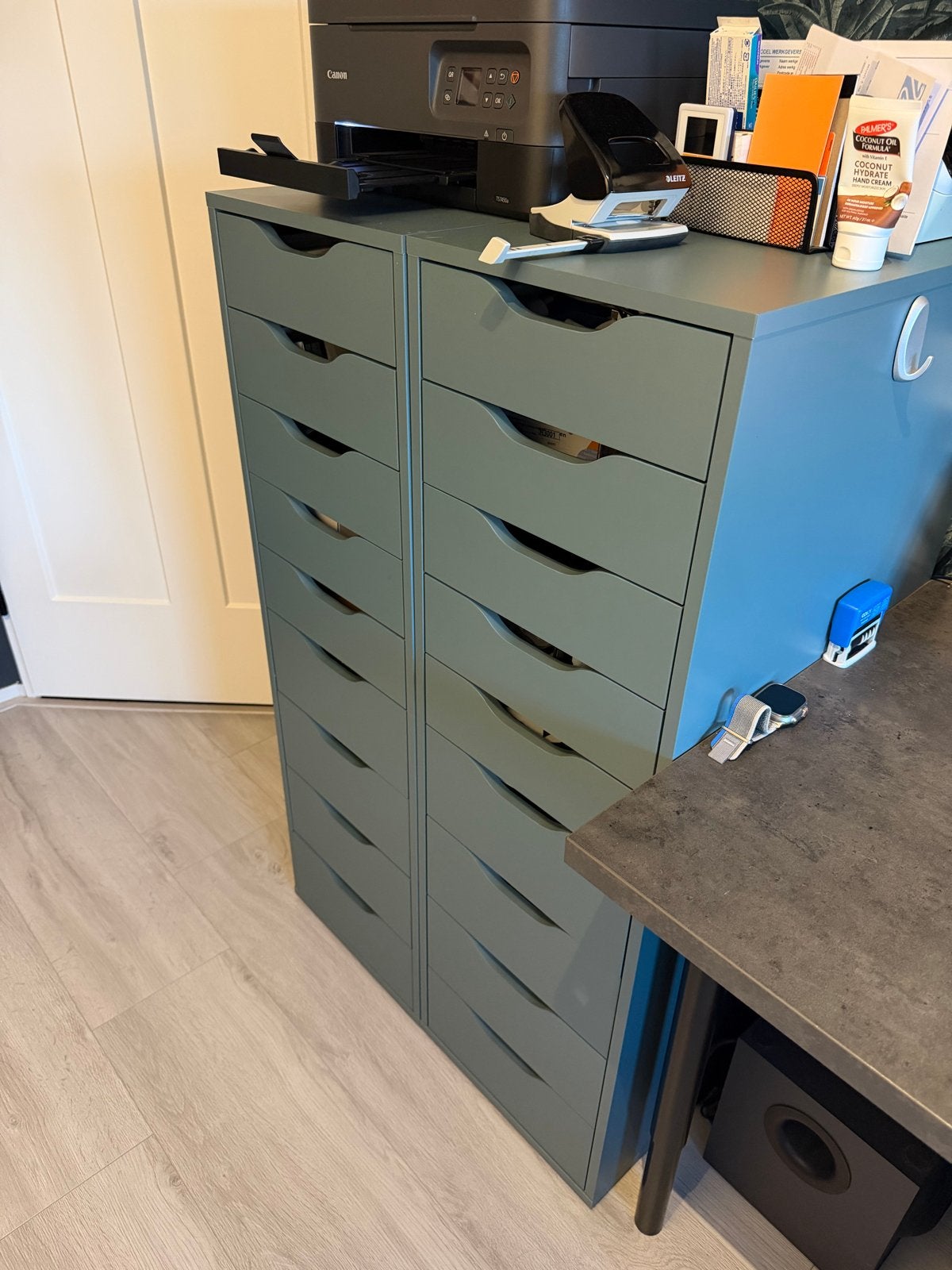 Ikea Alex Bureauset Groen/Grijs met 5 Ladekasten, Ophalen, Zo goed als nieuw