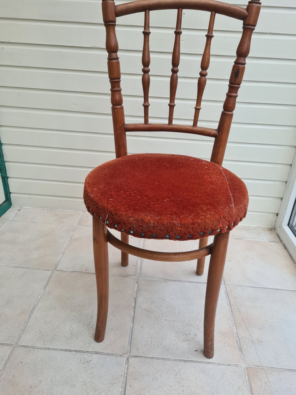 4x Antieke houten stoel met rode stoffen zitting, Antiek en Kunst, Ophalen