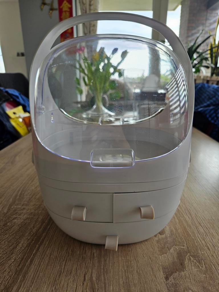 Make-up organizer met lades en transparante koepel, Ophalen of Verzenden, Zo goed als nieuw, Grijs, Hardcase