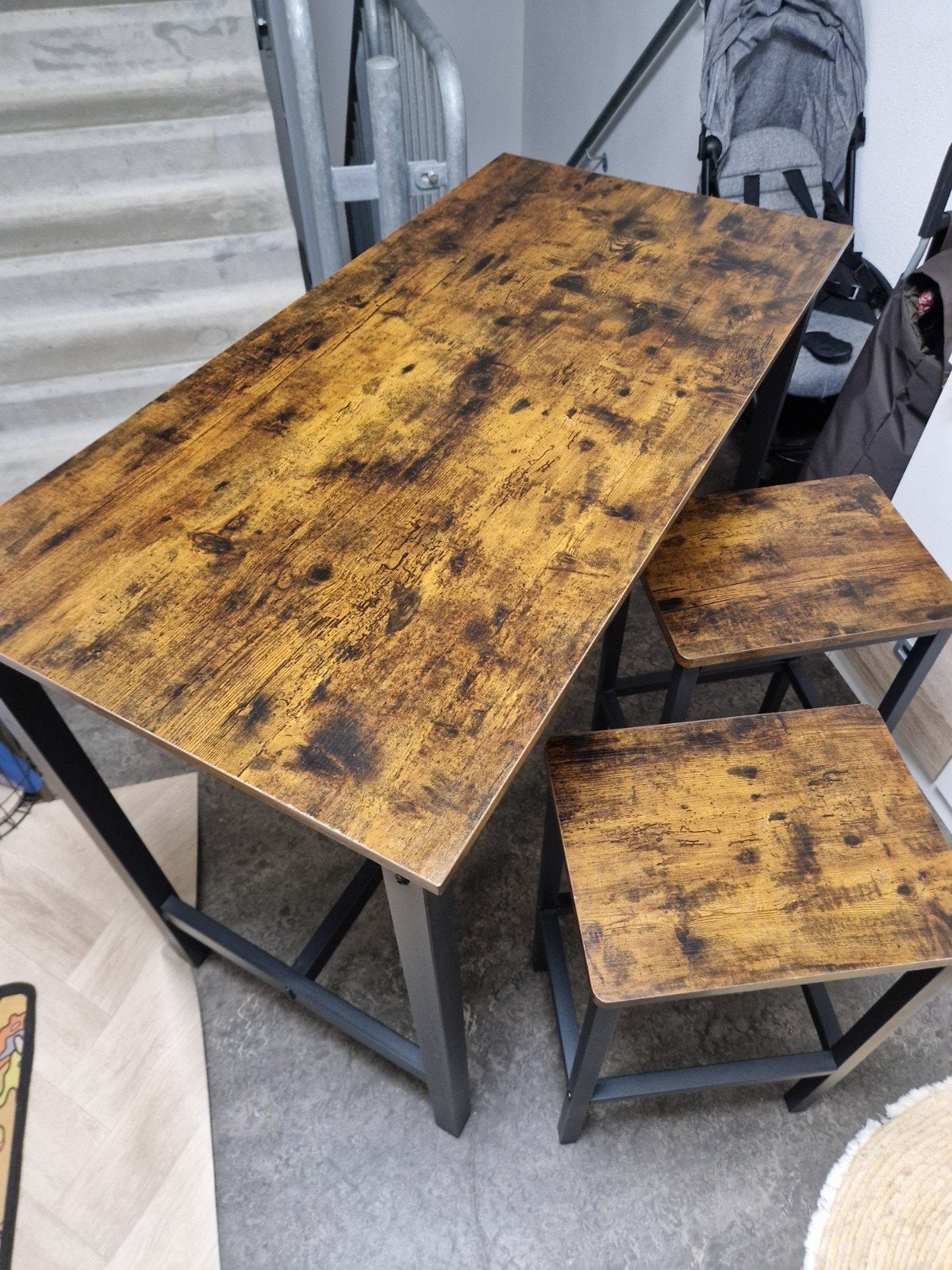 Eettafel met 2 krukjes - industriële stijl, Huis en Inrichting, Tafels | Eettafels, Gebruikt, 100 tot 150 cm, Tot twee personen