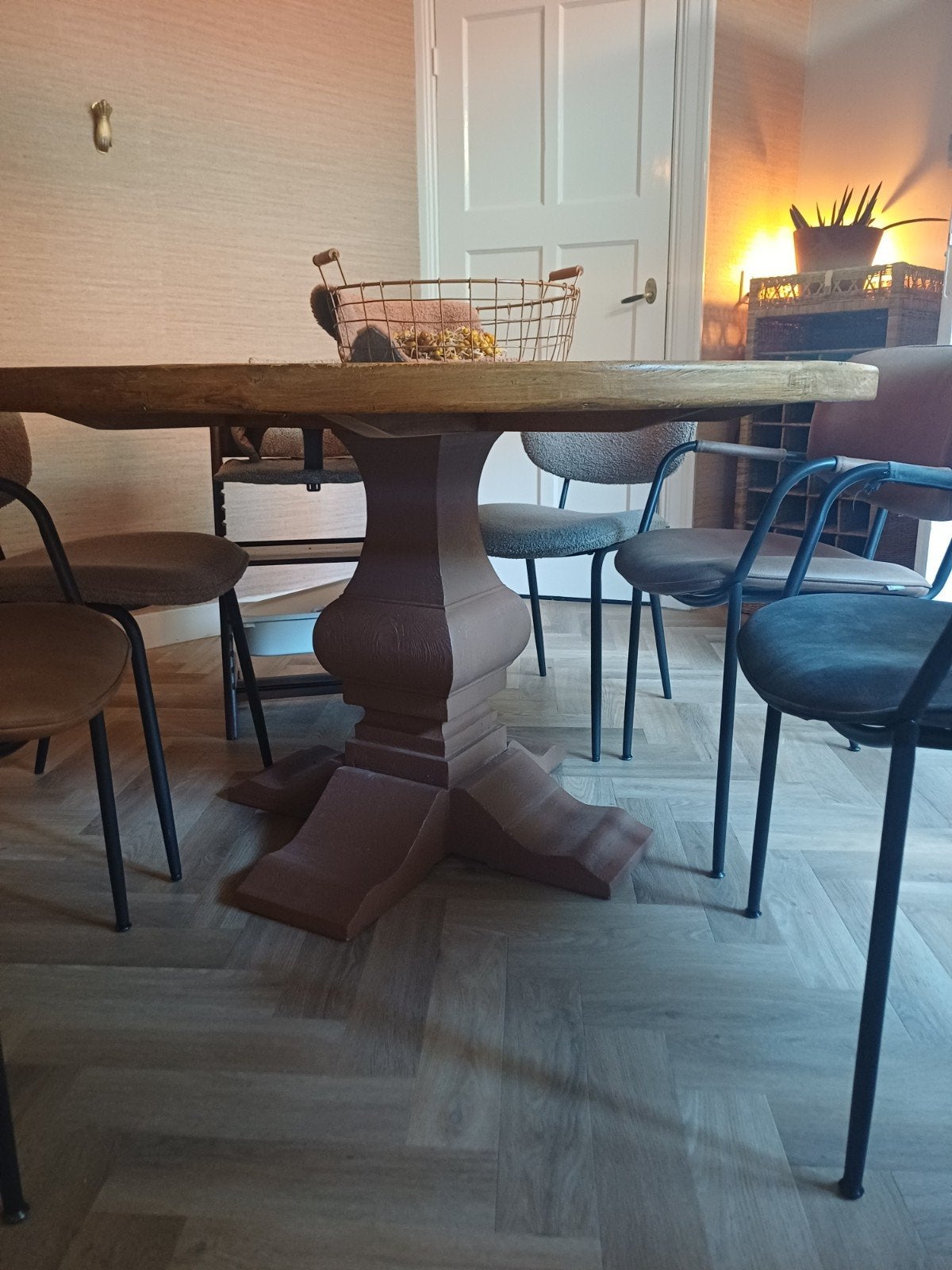 PTMD Ronde Eettafel van gerecycled iepenhout - 135 cm, Ophalen, Gebruikt, Rond, Overige houtsoorten
