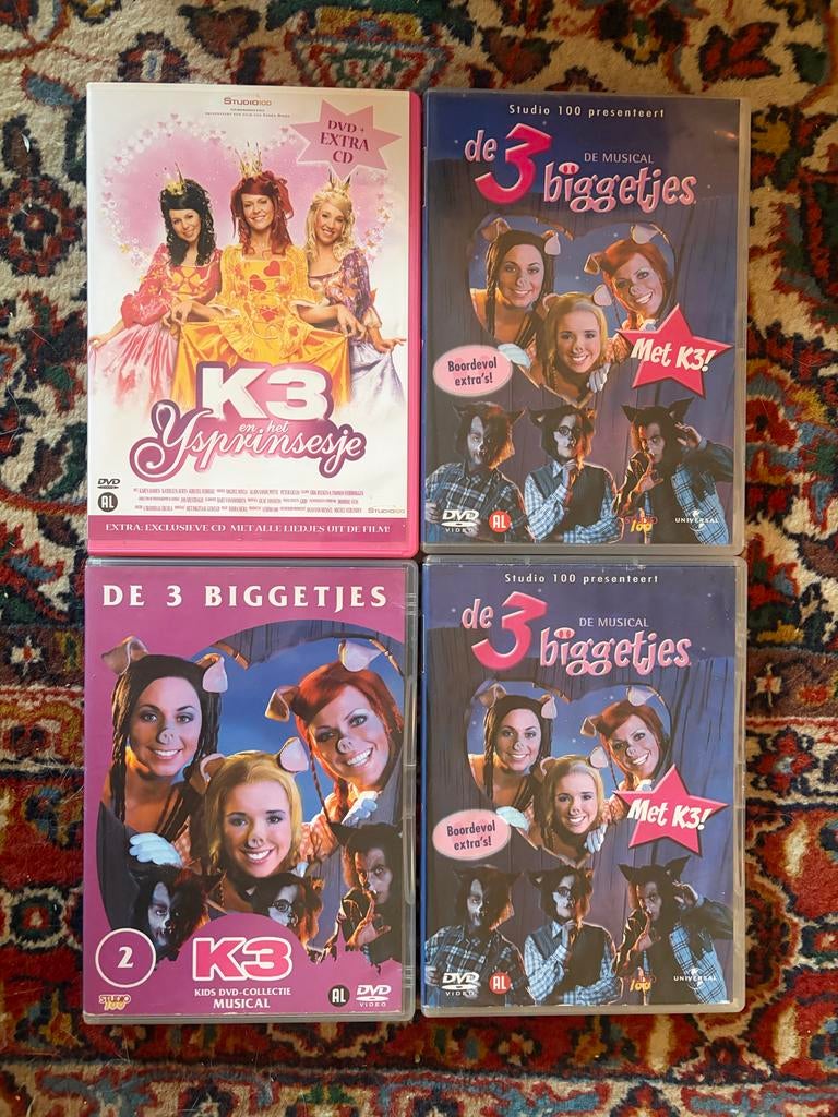 K3 DVD's: De 3 Biggetjes (3x) & Het IJsprinsesje, Cd's en Dvd's, Dvd's | Kinderen en Jeugd, Gebruikt, Alle leeftijden, Overige genres