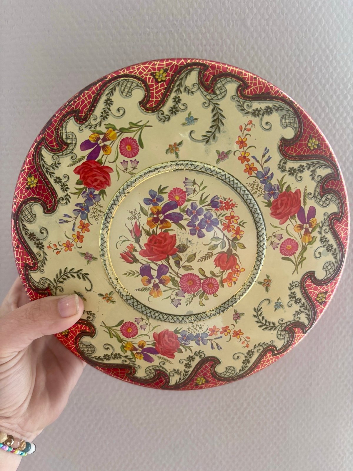 Vintage Romantische Koekjestrommel met Bloemendessin, Ophalen of Verzenden