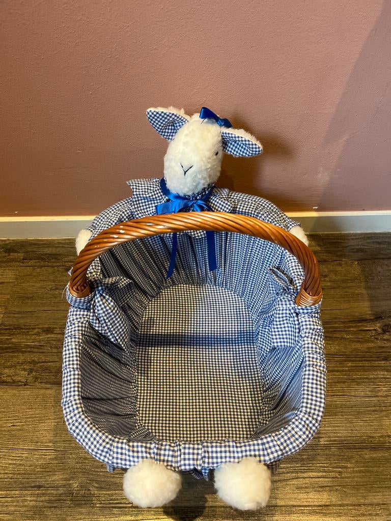Decoratieve Mand met Lammetje - Blauw Geruit, Ophalen, Gebruikt, Mand, Riet