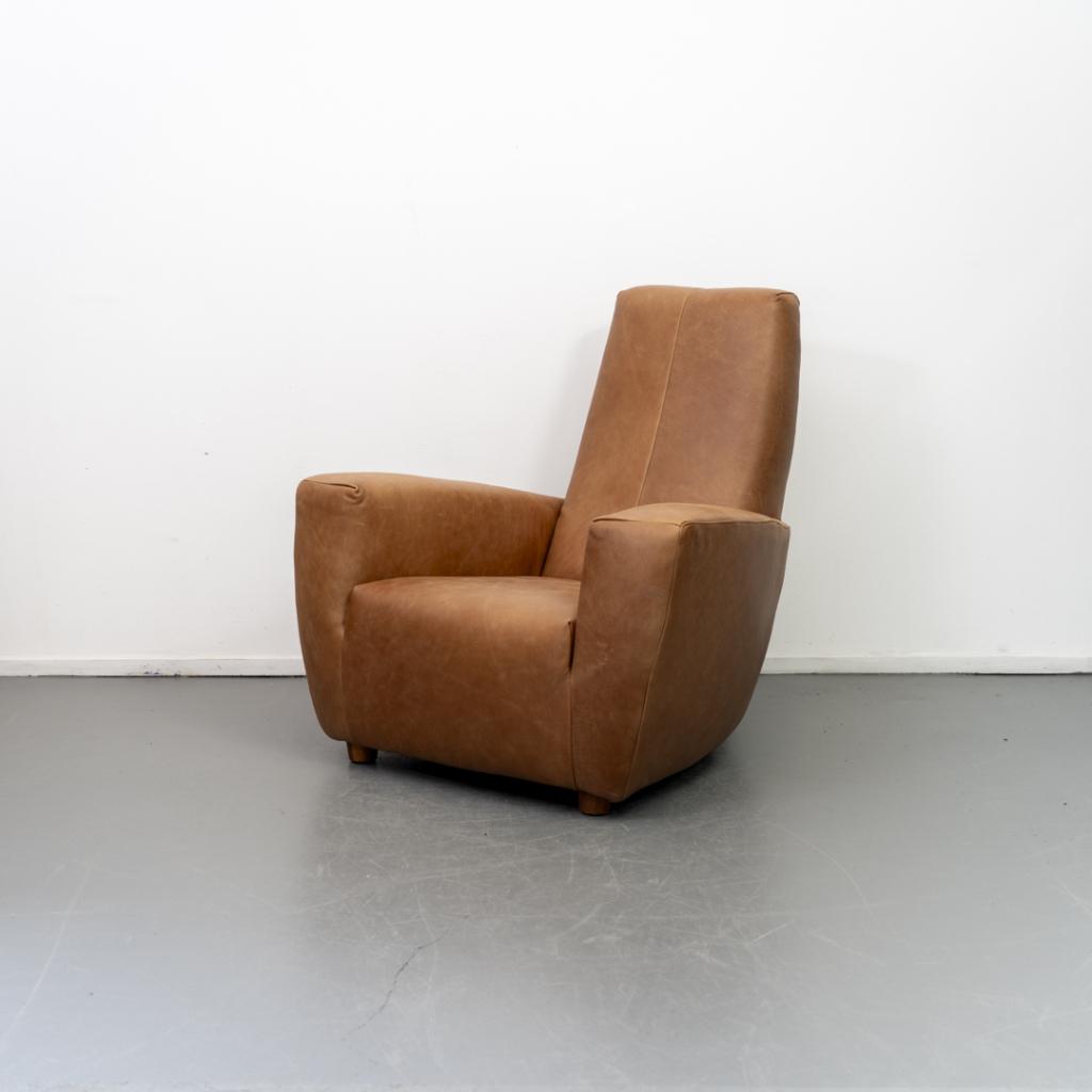 2x Label Longa Fauteuil Buffaloleder Cognac - Houten Pootjes, Huis en Inrichting, Fauteuils, Niet ingevuld, Niet ingevuld, 75 tot 100 cm