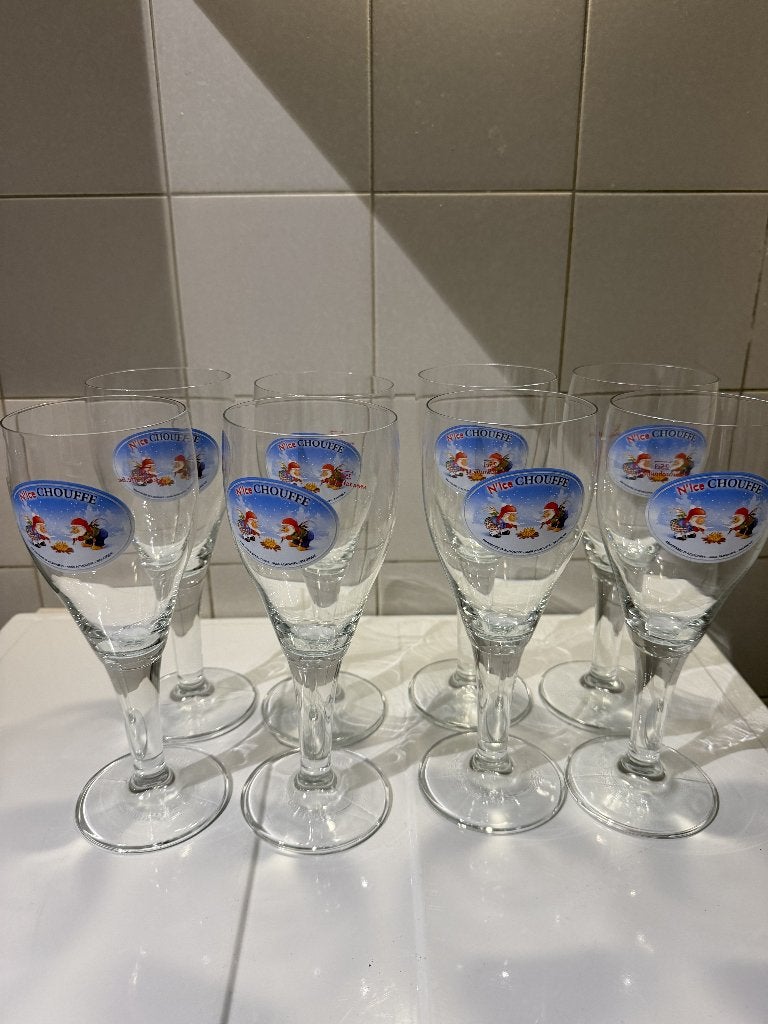 La Chouffe N'ICE glazen met opdruk (25cl) - per 2 stuks, Ophalen of Verzenden, Zo goed als nieuw, Glas of Glazen, Overige merken