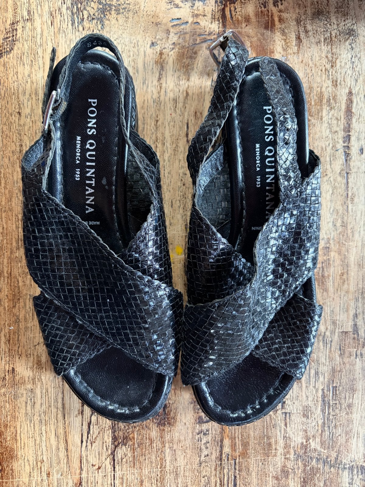 Pons Quintana Zwarte Gevlochten Leren Sandalen Maat 37, Ophalen of Verzenden, Zo goed als nieuw, Zwart, Sandalen of Muiltjes