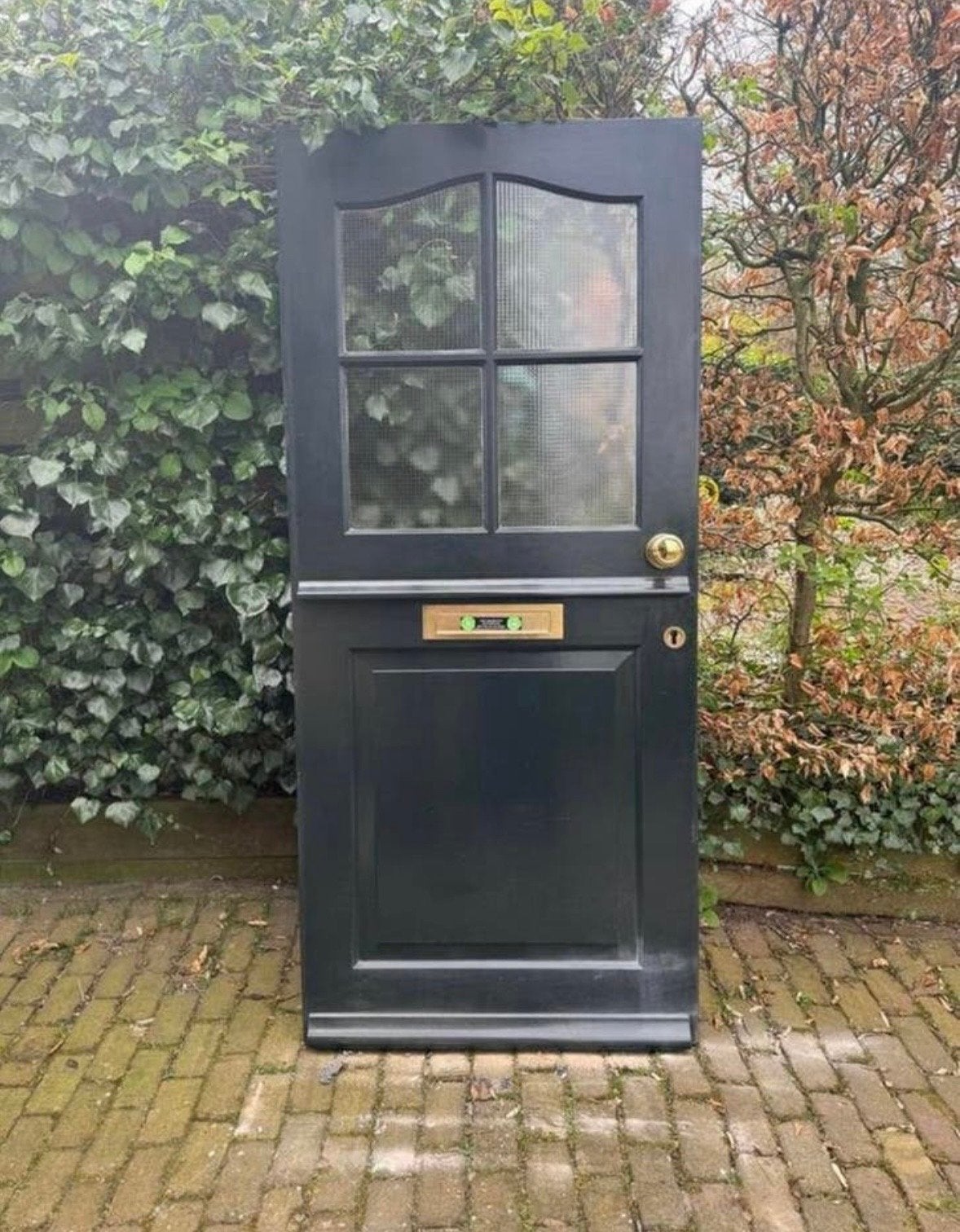Oude massieve voordeur met glas en messing beslag, Ophalen, Gebruikt