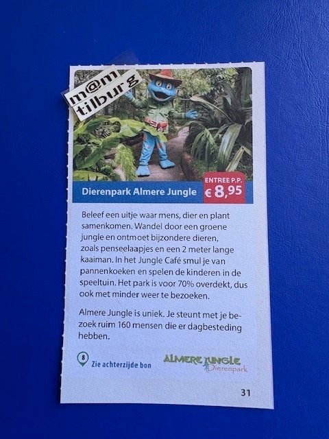 Dierenpark Almere Jungle entree €8,95 p.p. tot 1-7-2027, Drie personen of meer, Kortingskaart