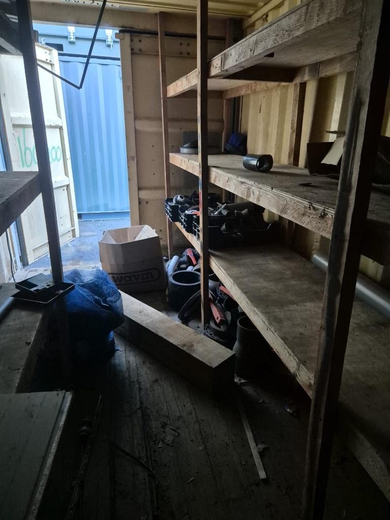 20ft zeecontainer, bouwcontainer met stellingen, Ophalen of Verzenden