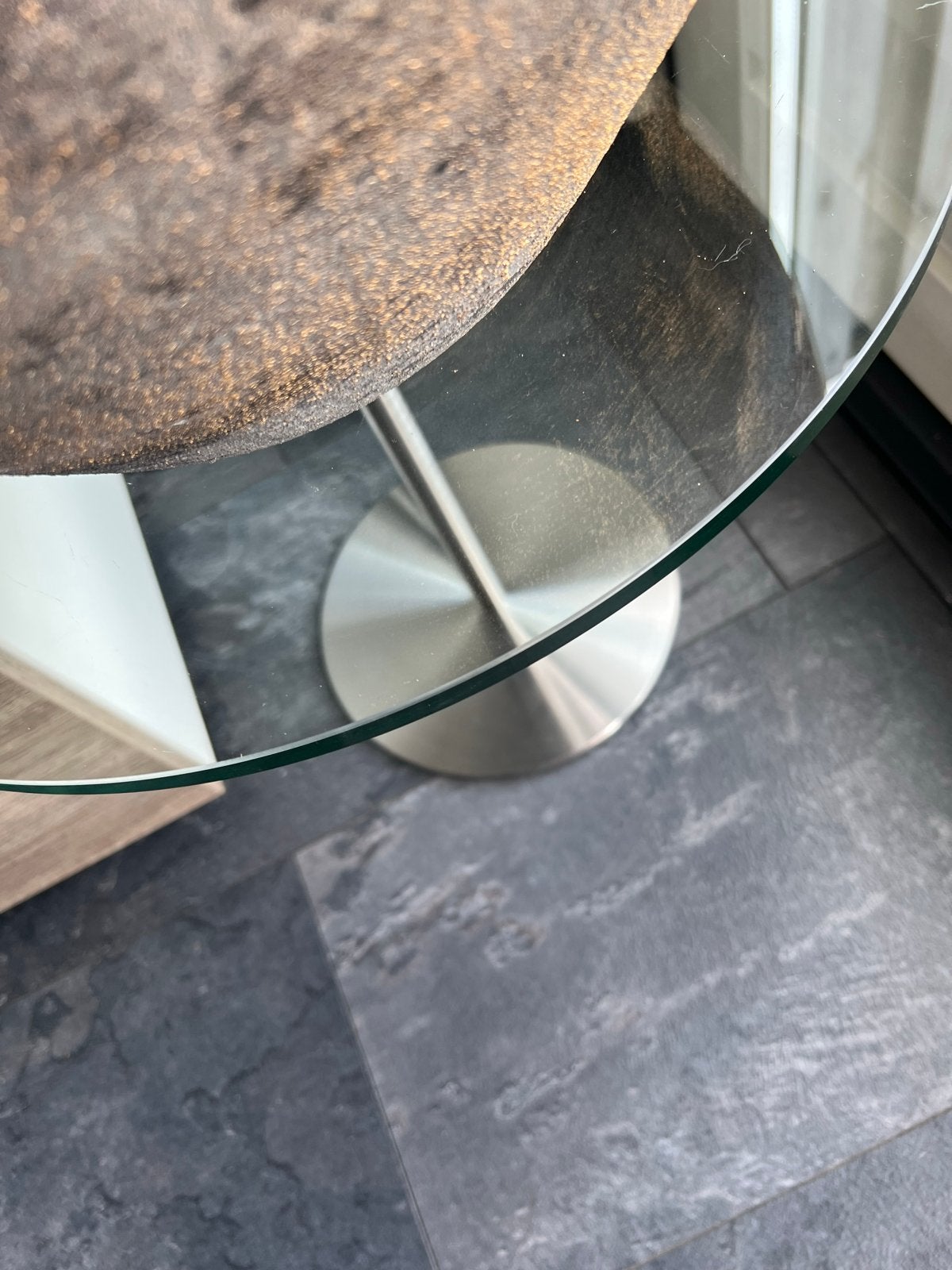Metaform design bijzettafel - Glas en RVS, Ophalen, Minder dan 55 cm, Gebruikt, Rond