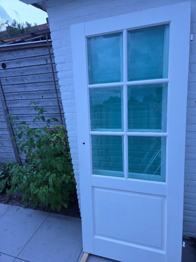 Opdekdeur met glas massief hout, Ophalen, Gebruikt, 80 tot 100 cm, Binnendeur