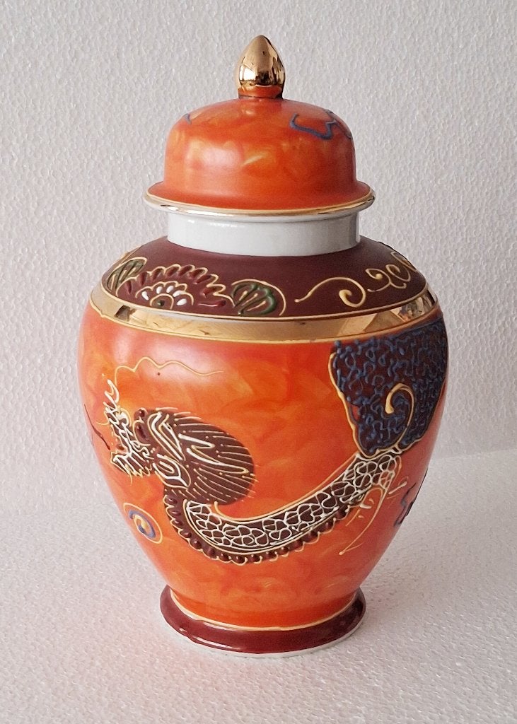 Japanse Satsuma porcelein oranje dekselvaas (lot 2), Antiek en Kunst, Ophalen of Verzenden