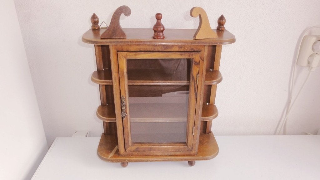 Miniaturenkastje, antiek klein zilverkastje, hout, oud, Ophalen of Verzenden