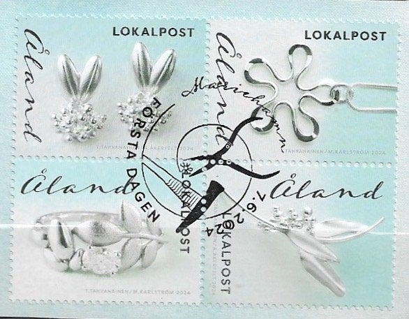 ALAND € 11,20 Blokje Lokalpostzegels Sieradenkunst 2024, Verzenden, Finland, Gestempeld