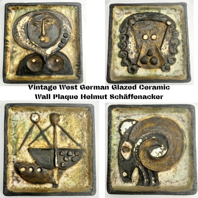 4 glazed ceramic plaque by Helmut Schäffenacker., Verzamelen, Ophalen of Verzenden, Zo goed als nieuw