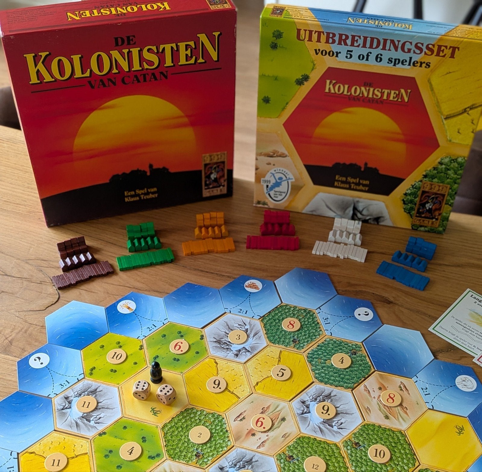 Houten Kolonisten van Catan met uitbreiding, Ophalen of Verzenden, Zo goed als nieuw