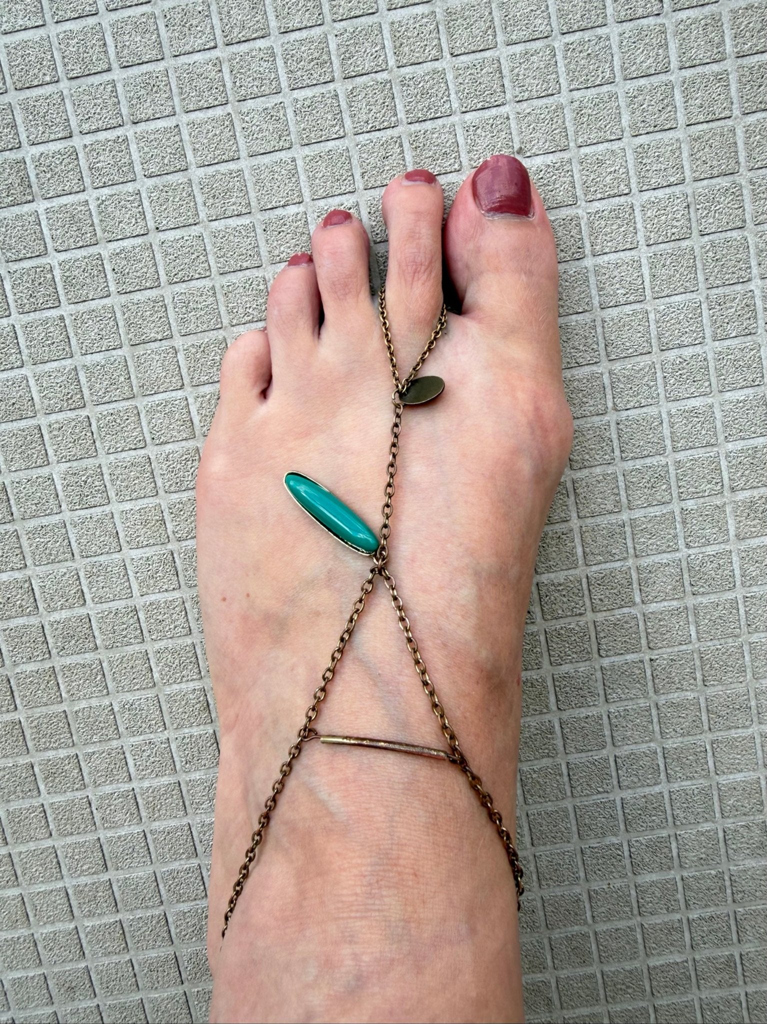 Handgemaakte Bronzen & Turquoise Ketting Voetjuweel Eén Maat, Ophalen of Verzenden, Zo goed als nieuw, Groen