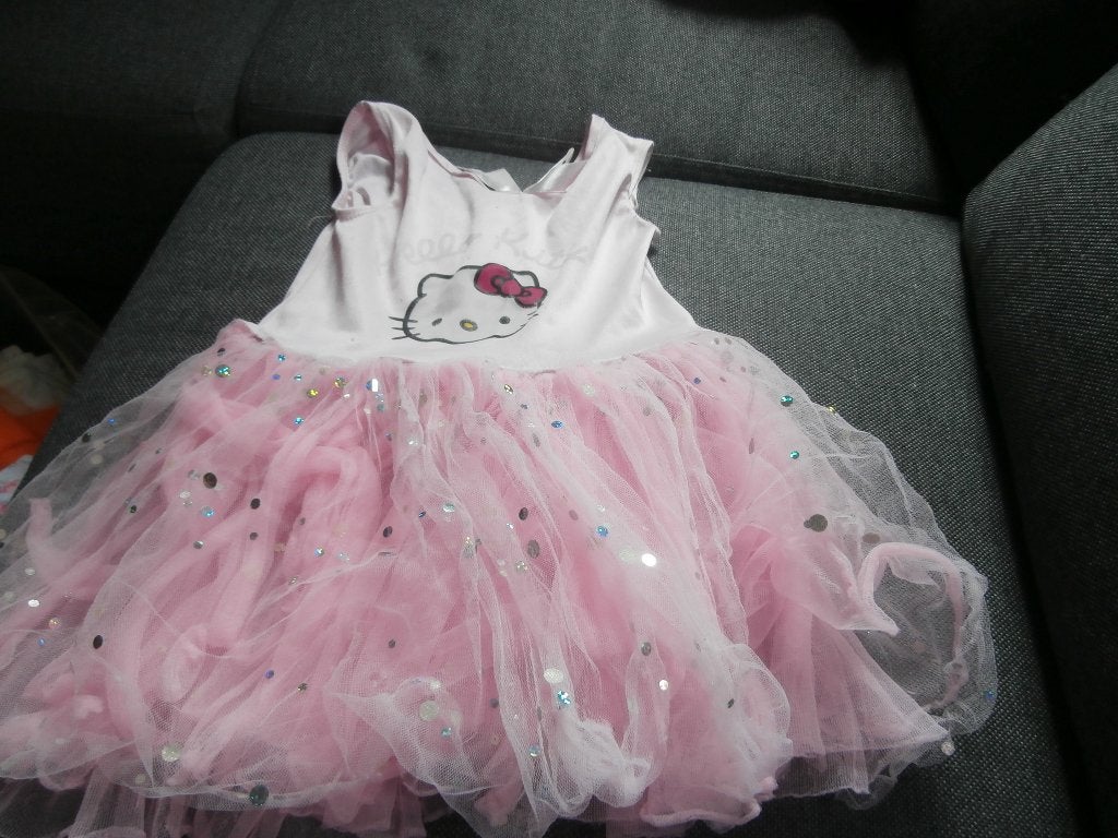 verkleedkleding Hello Kitty roze jurk en tule 110 116 meisje, Ophalen of Verzenden, Gebruikt, 110 t/m 116, Meisje