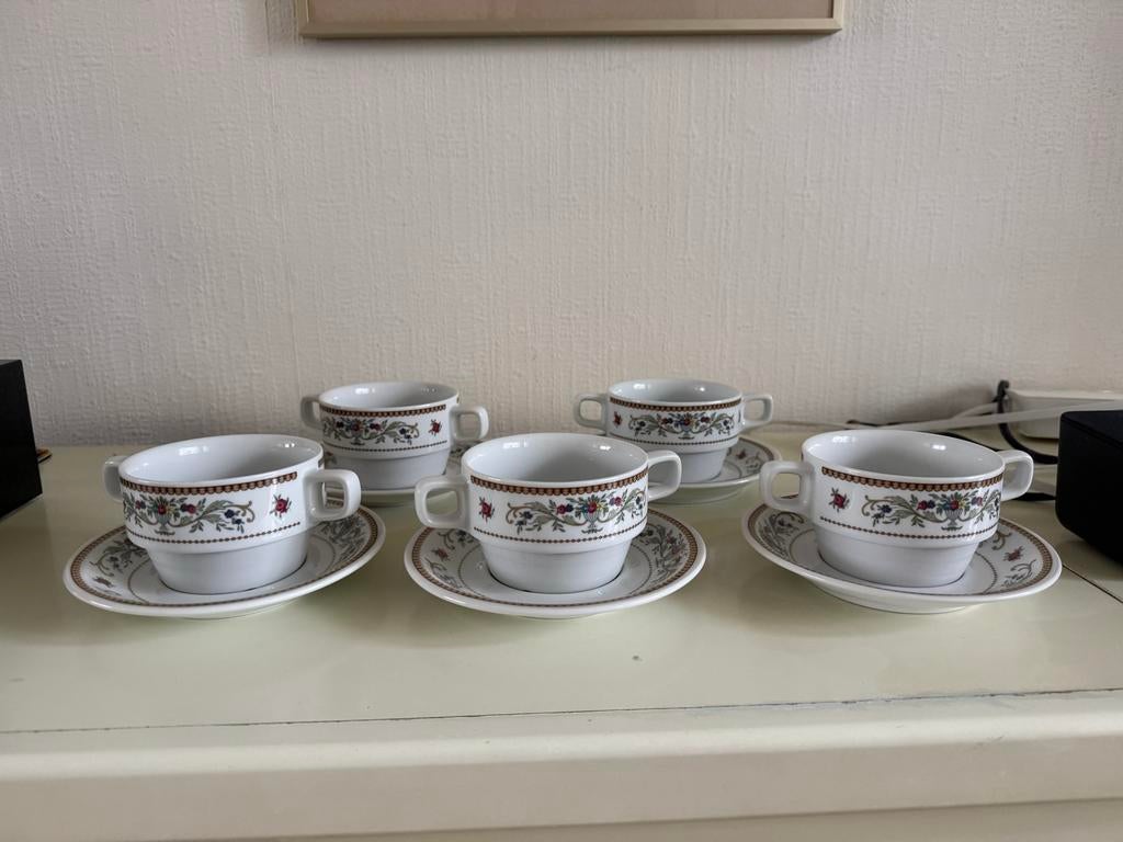 Set van 5 Vintage Soepkommen met Schotels Seltmann Weiden, Antiek en Kunst, Ophalen of Verzenden