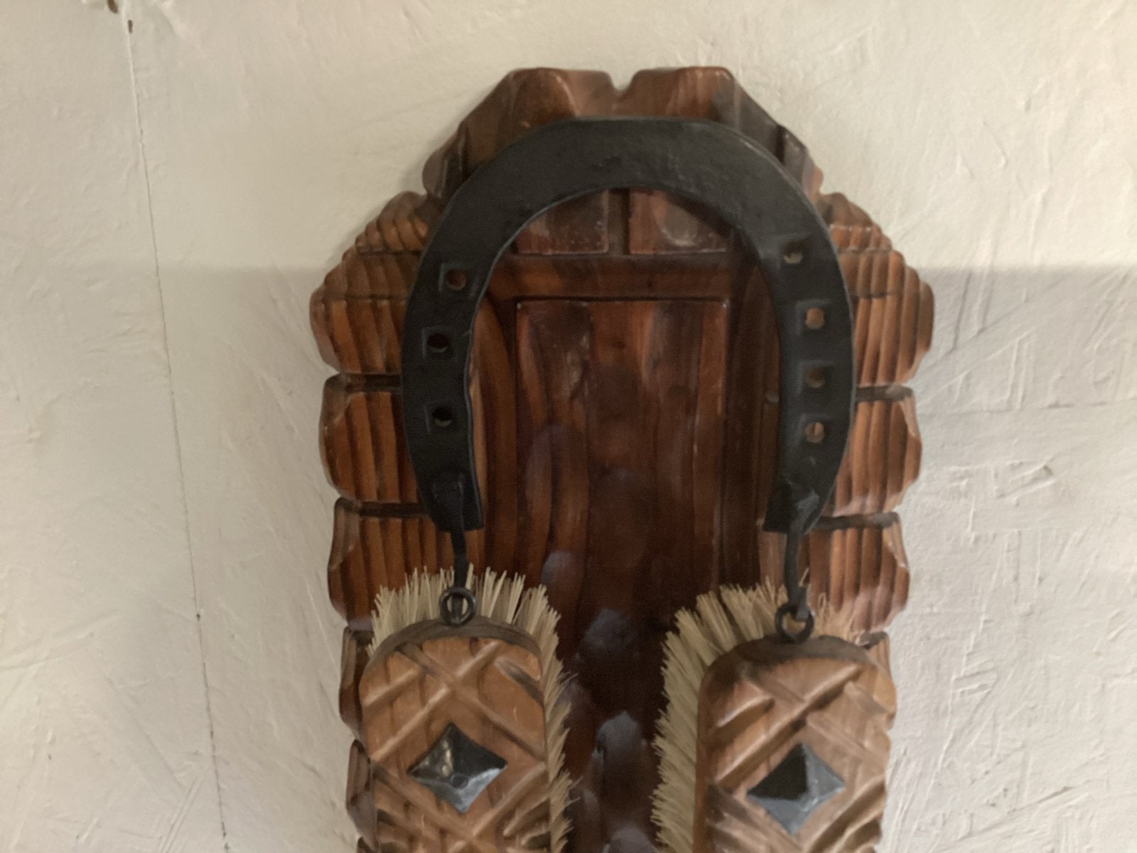 Vintage Houten Schoenborstel met Hoefijzer, Ophalen of Verzenden