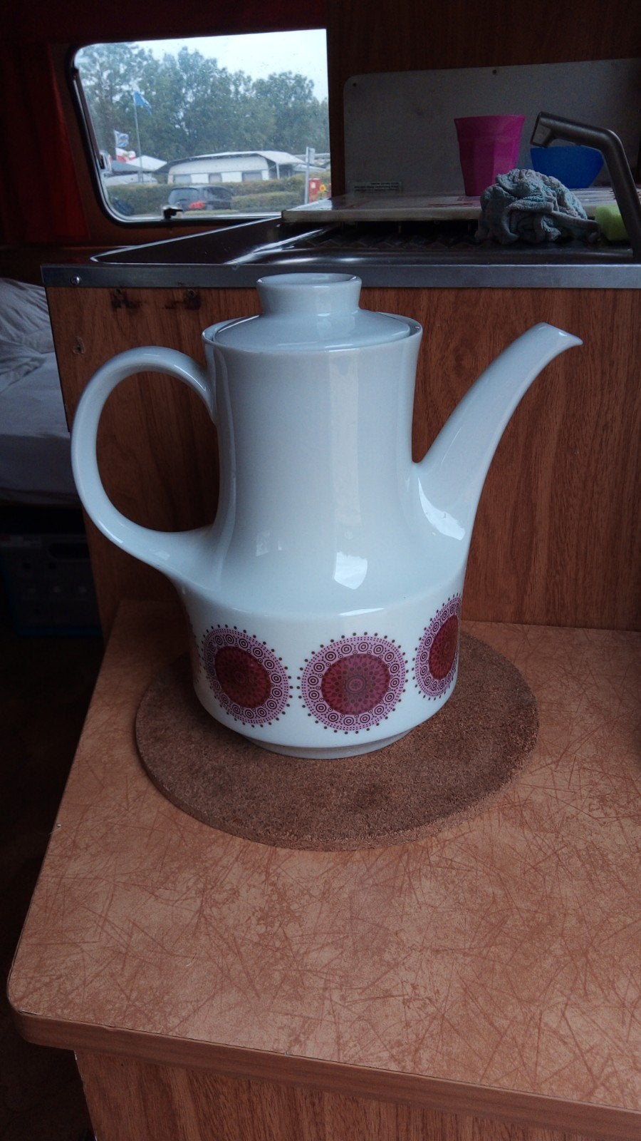 Vintage Mitterteich Bavaria Koffiepot  Rood/roze Patroon, Ophalen of Verzenden