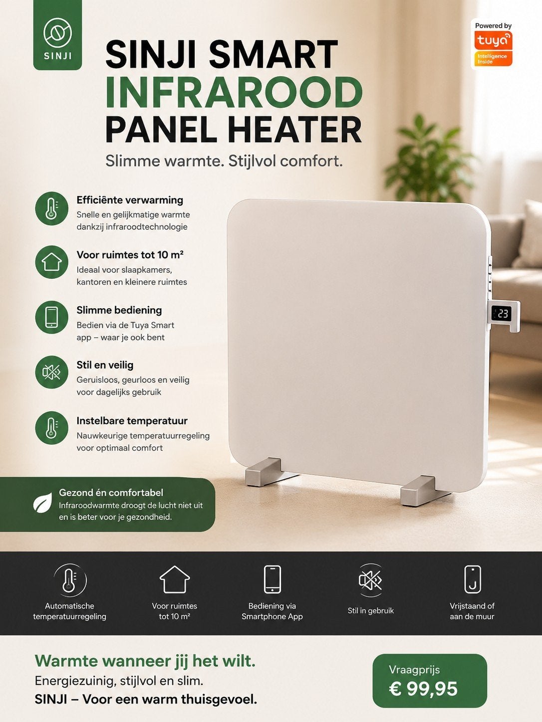 SINJI Smart Infrarood Paneel Heater - Slimme Warmte, Ophalen of Verzenden, Nieuw, Overige typen