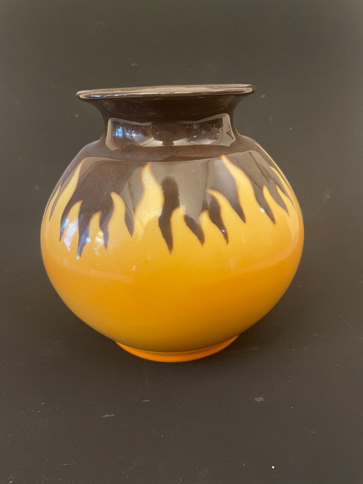 Geel & Bruin Art Deco Mosa Vaasje - 14 cm, Ophalen of Verzenden