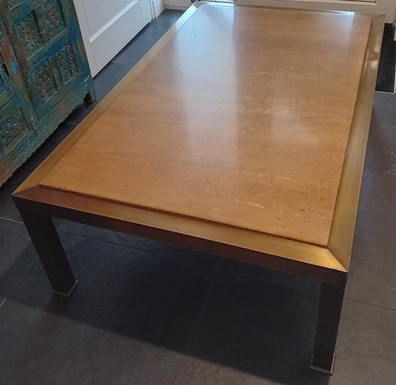 Salontafel met marmeren blad en messing frame, Ophalen, Gebruikt, Overige materialen, 50 tot 100 cm
