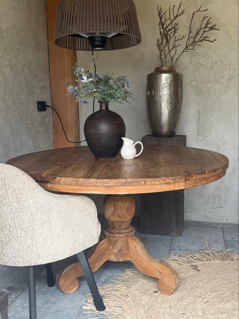 Ronde Kloostertafel Dingklik 130 cm - Landelijke stijl, Huis en Inrichting, Tafels | Eettafels, Gebruikt, 100 tot 150 cm, Vier personen