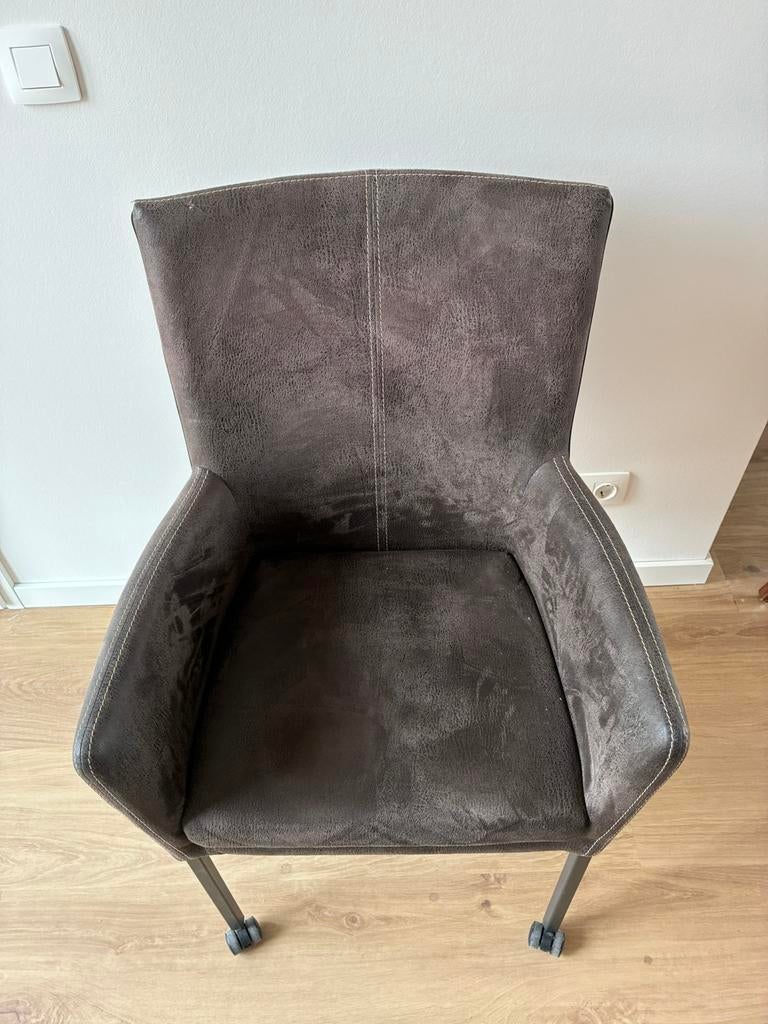 Eetkamerstoelen, leer, met leuning en wieltjes., Ophalen, Gebruikt, Bruin, Leer