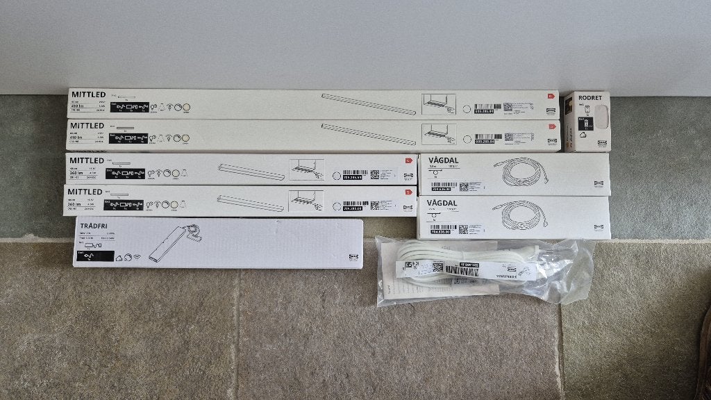 IKEA LED verlichting 2x 60 cm. en 2x 40 cm., Wit, Nieuw, Minder dan 100 cm, 25 tot 50 cm