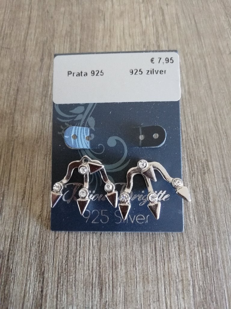 Zilveren Dubbele Oorbellen met Spikes en Diamant, Sieraden, Tassen en Uiterlijk, Oorbellen, Overige materialen, Nieuw, Ophalen of Verzenden