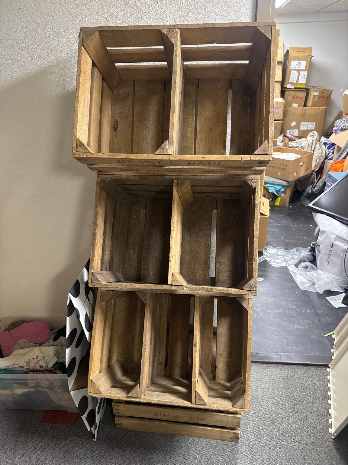 Vintage houten fruitkratten rek - 3 lagen, Doe-het-zelf en Verbouw, Kratten en Dozen, Ophalen, Gebruikt, Minder dan 50 cm, 50 cm of meer