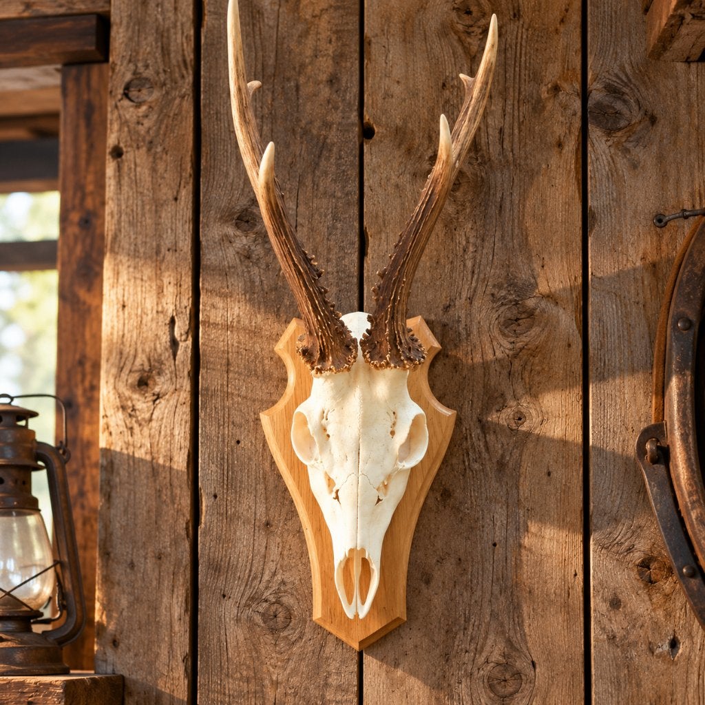 Reebok gewei op houten schild - Natuurlijke decoratie