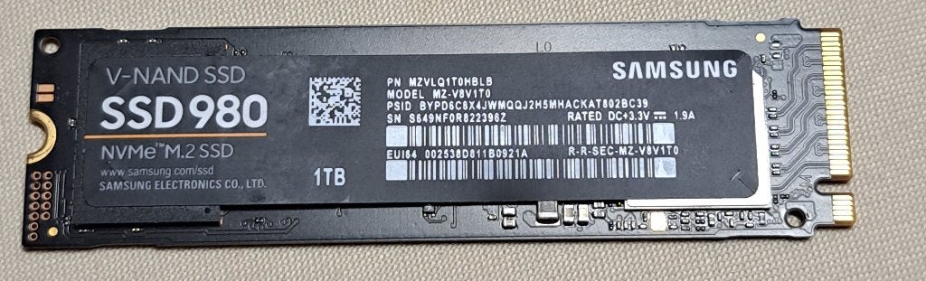 Samsung V_NAND SSD980 NVMe M.2 van 1 TB, Computers en Software, Harde schijven, Intern, Gebruikt, SSD, Ophalen of Verzenden