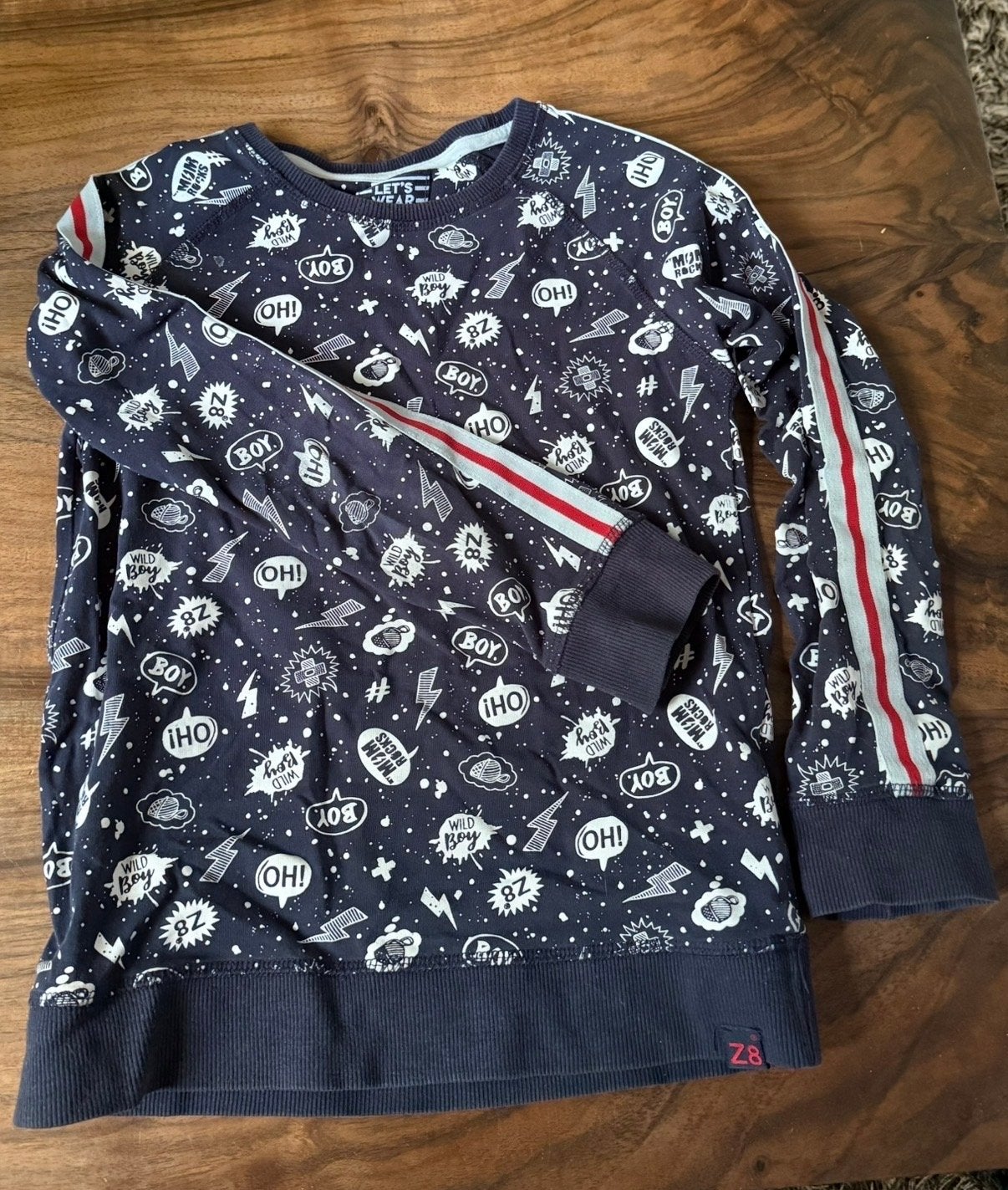 Z8 Trui Maat 128/134 - Donkerblauw met print, Ophalen of Verzenden, Gebruikt, Jongen, Trui of Vest