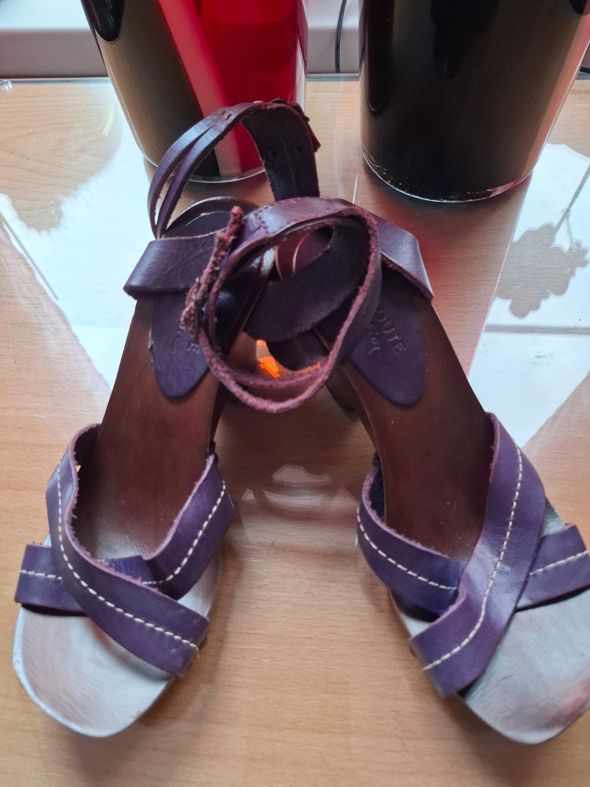 Unieke paarse leren sandalen met sleehak maat 35, Kleding | Dames, Verzenden, Laredoute creation, Zo goed als nieuw, Espadrilles of Moccasins