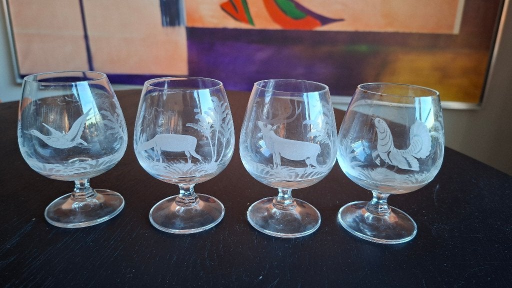 Diverse Kristallen Glazen met Jachtmotief., Ophalen