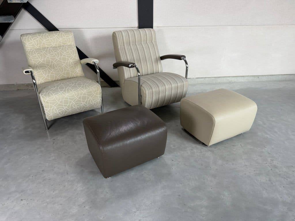 Leolux Scylla fauteuils met hocker - stof en leer, Ophalen, Marinus Dammeweg 42, 5928 PW Venlo, Nederland, Info@leolux.nl, 75 tot 100 cm