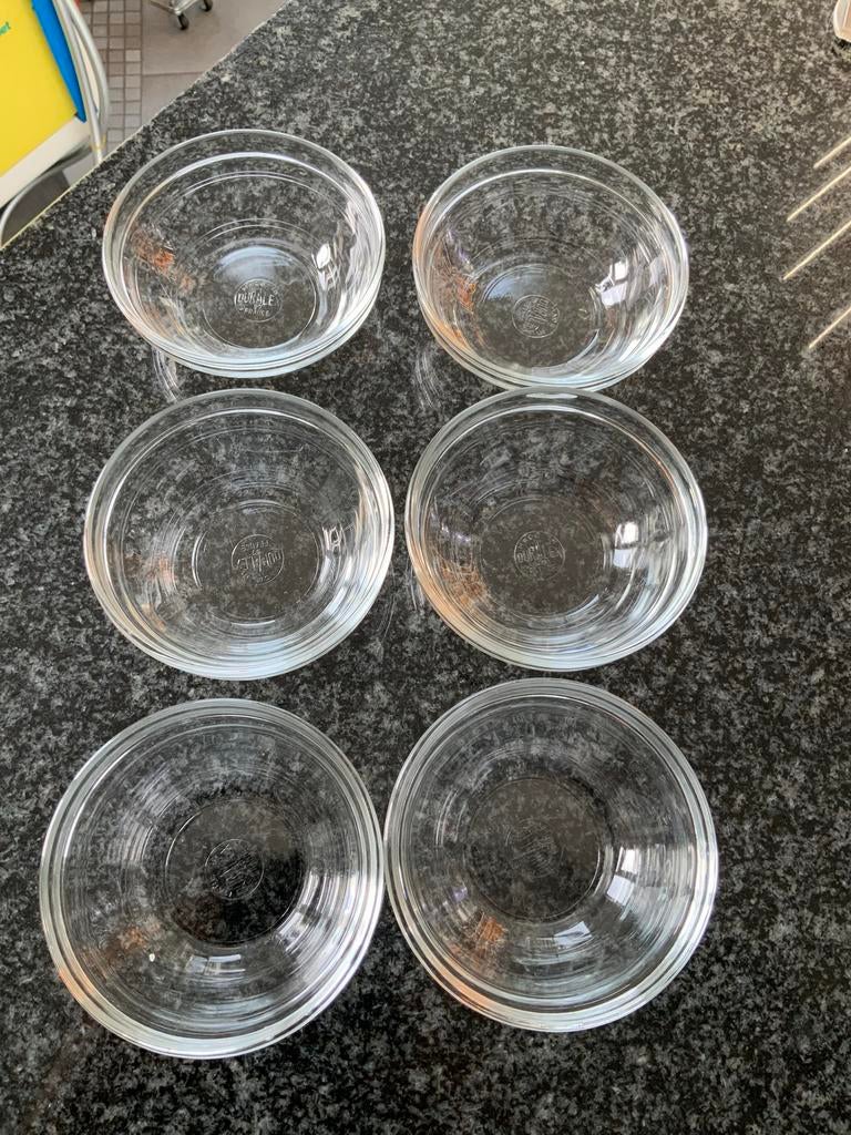6 kleine glazen bakjes. Nieuwstaat. Merk Duralex., Huis en Inrichting, Keuken | Servies, Glas of Glazen, Ophalen of Verzenden