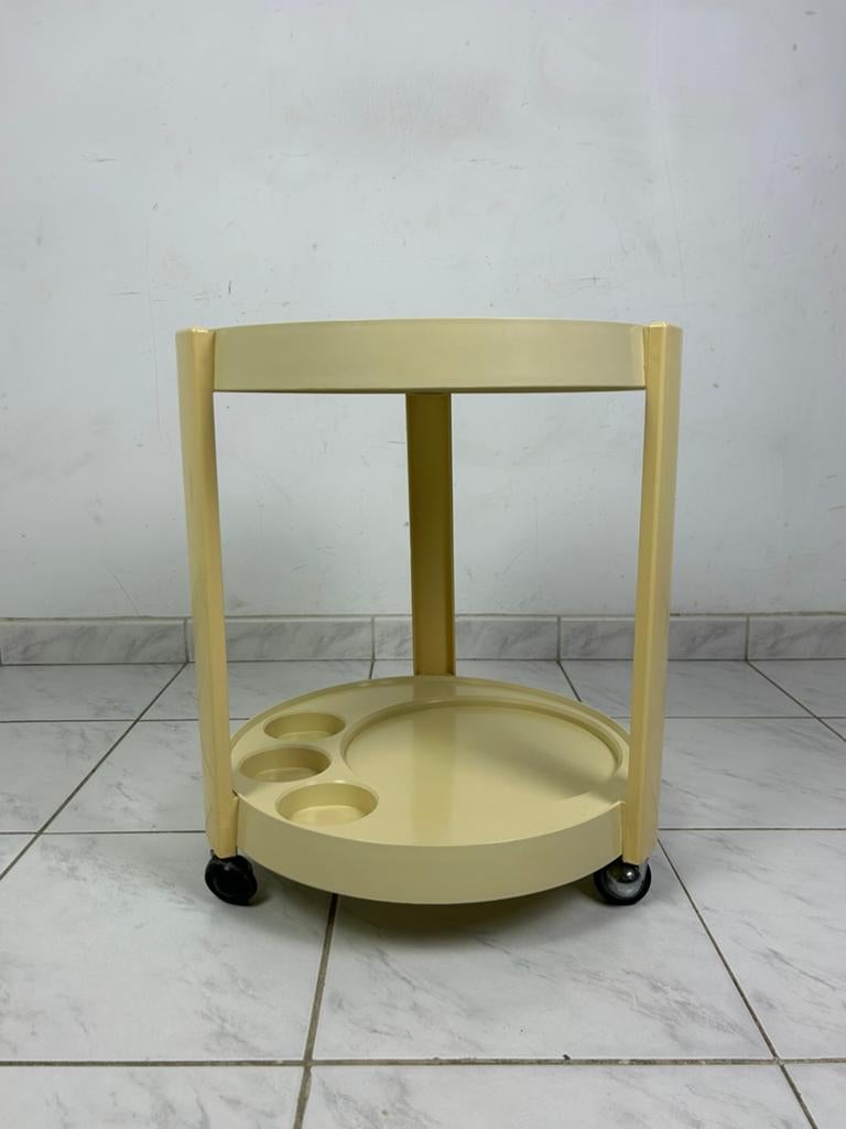 Vintage space age bijzettafel trolley, 45 tot 60 cm, Gebruikt, Rond, Ophalen of Verzenden