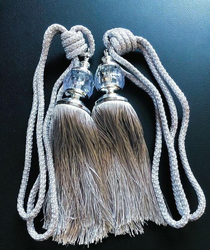 2x Groot gordijn kwasten / embrasses klassiek - zilver grijs, Verzenden, Nieuw, Grijs