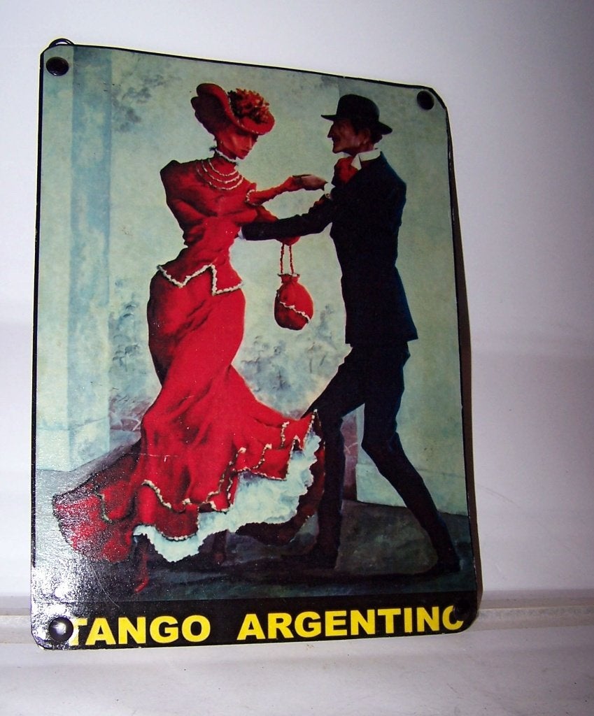 Prachtig vintage metalen wandbord Tango Argentino. 27x20cm., Metaal, 20 cm, Zo goed als nieuw, Met afbeelding