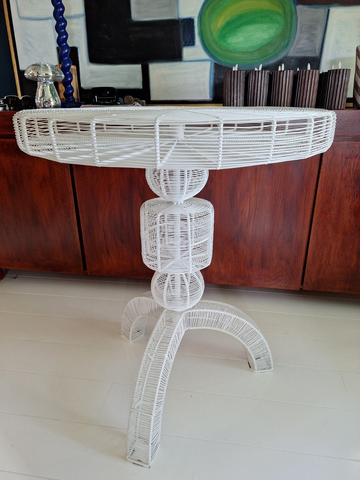 Pols Potten Wire Tafel - Witte Eyecatcher, Huis en Inrichting, Gebruikt, Modern, Design, Eyecatcher, Metaal of Aluminium, Rond