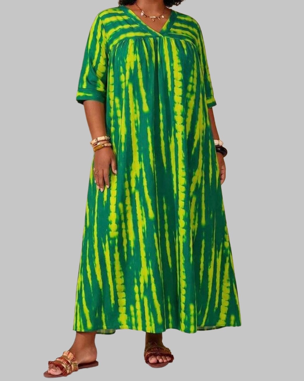 Maxi Jurk Groen/Geel Tie-Dye (44-52), Verzenden, Nieuw, Groen, Jurk
