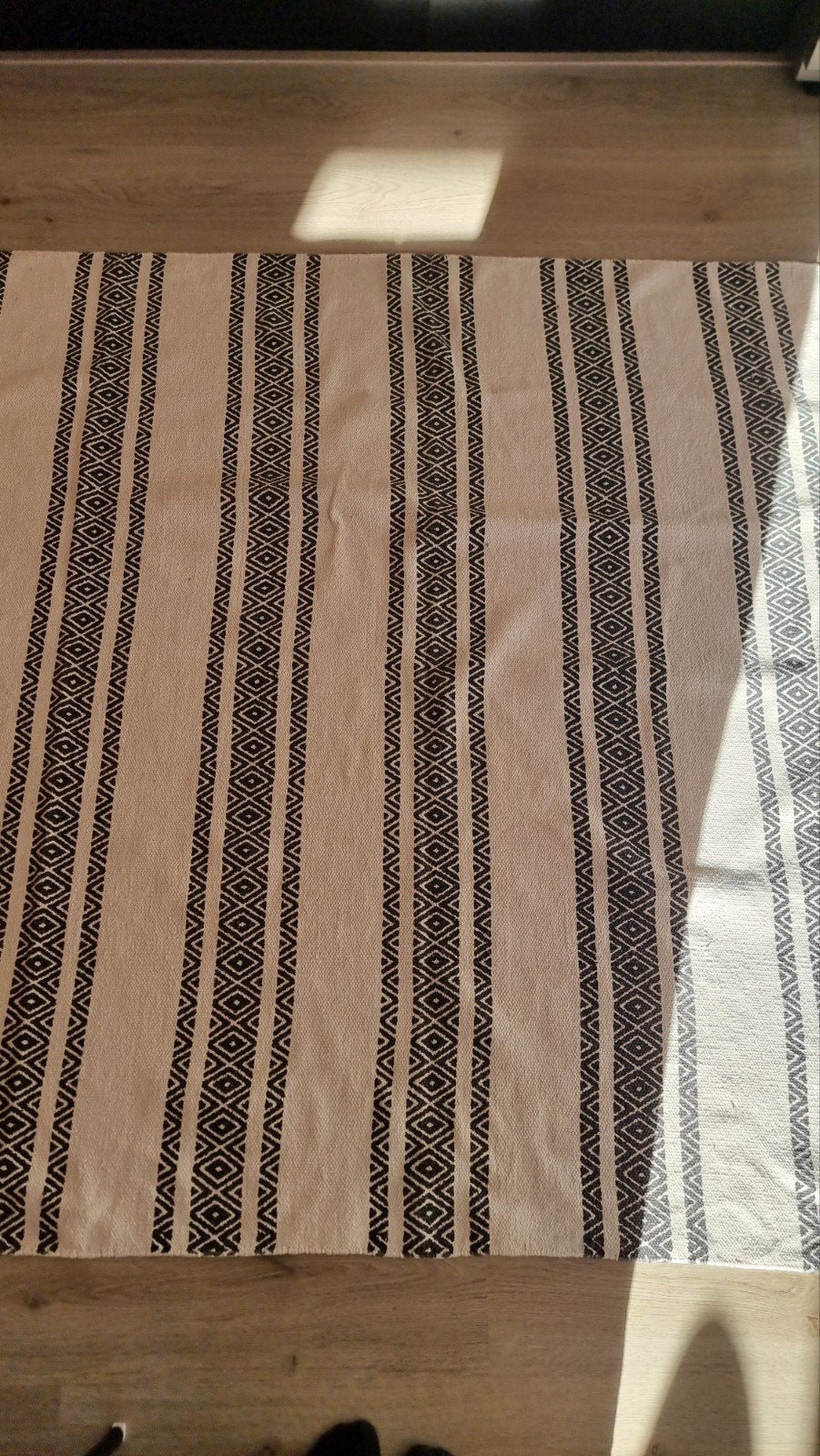 Vloerkleed met zwart-wit patroon 100% katoen, Gebruikt, 100 tot 150 cm, Modern, Scandinavisch, Ophalen of Verzenden
