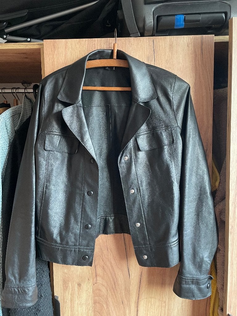 Leer jas, Ophalen, Zo goed als nieuw, Maat 34 (XS) of kleiner, Zwart