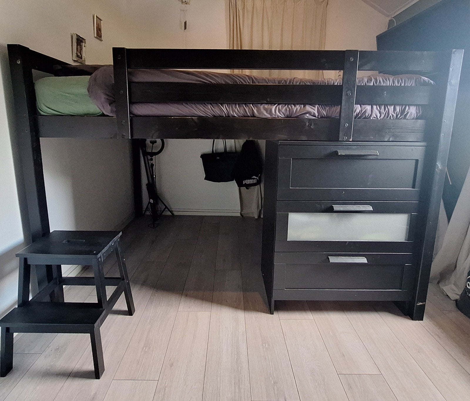 Ikea Halfhoogslaper (140 x 200) met bergruimte en bureau, Ophalen, Gebruikt, Tweepersoons, Minder dan 160 cm