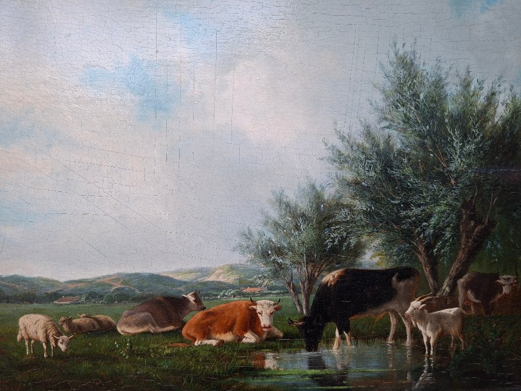LAURENS PLAS , 1828-1893, Paneel, Realistisch, Dieren, Ophalen of Verzenden